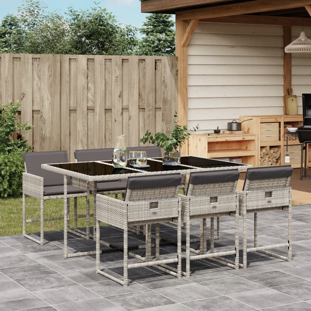 Ensemble à manger de jardin et coussins 7 pcs gris clair rotin