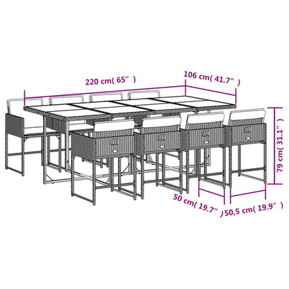 Ensemble à manger de jardin et coussins 9 pcs marron poly rotin