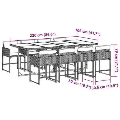 Ensemble à manger de jardin et coussins 9 pcs gris clair rotin