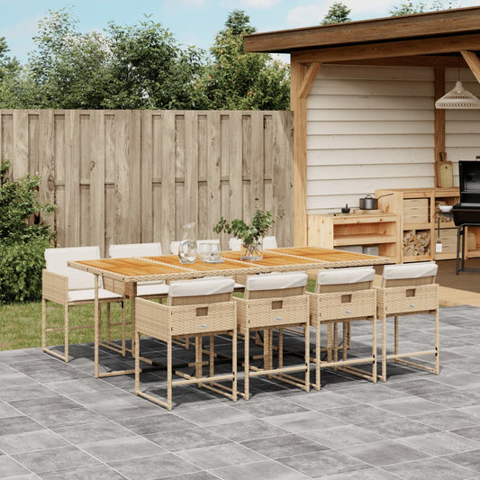 Ensemble à manger de jardin et coussins 9 pcs beige Poly rotin