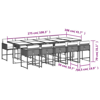 Ensemble à manger de jardin et coussins 11 pcs marron rotin