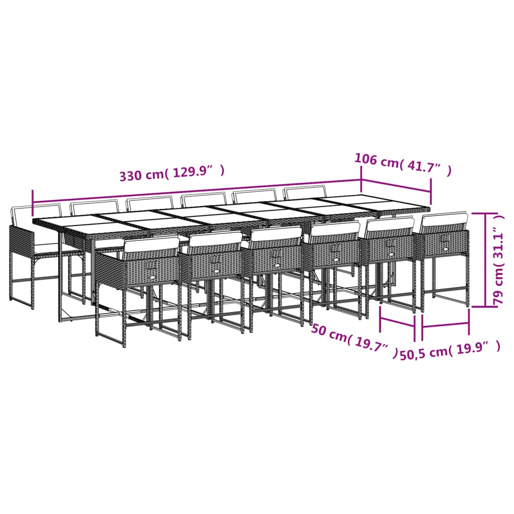 Ensemble à manger de jardin avec coussins 13 pcs marron rotin