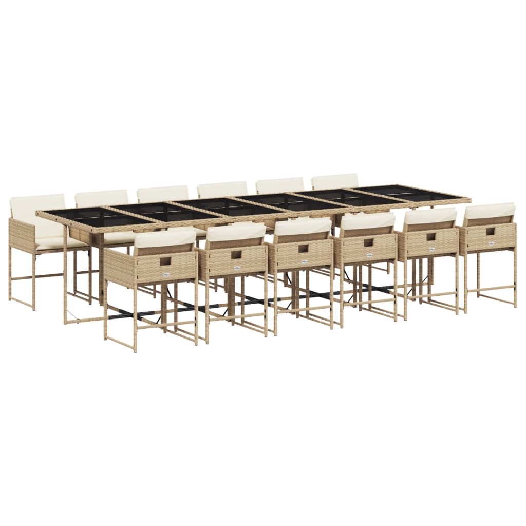 Ensemble à manger de jardin et coussins 13 pcs beige