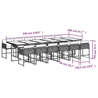 Ensemble à manger de jardin coussins 13 pcs gris résine tressée