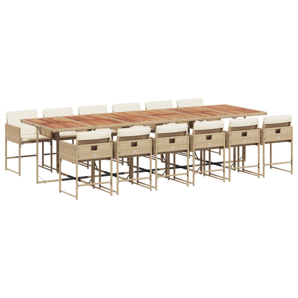 Ensemble à manger de jardin et coussins 13 pcs beige