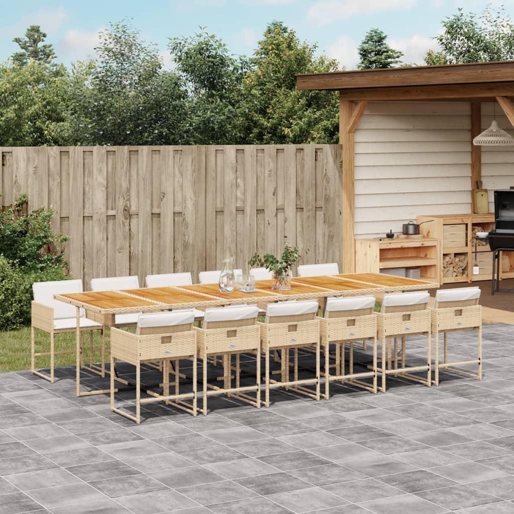 Ensemble à manger de jardin et coussins 13 pcs beige