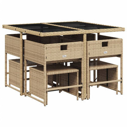 Ensemble à manger de jardin et coussins 9 pcs mélange beige