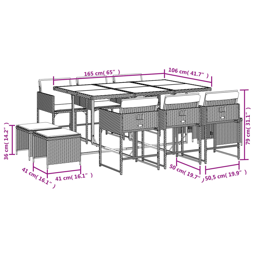 Ensemble à manger de jardin et coussins 11 pcs mélange beige