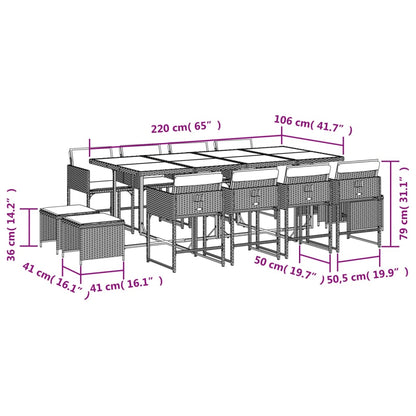 Ensemble à manger de jardin avec coussins 13 pcs marron rotin