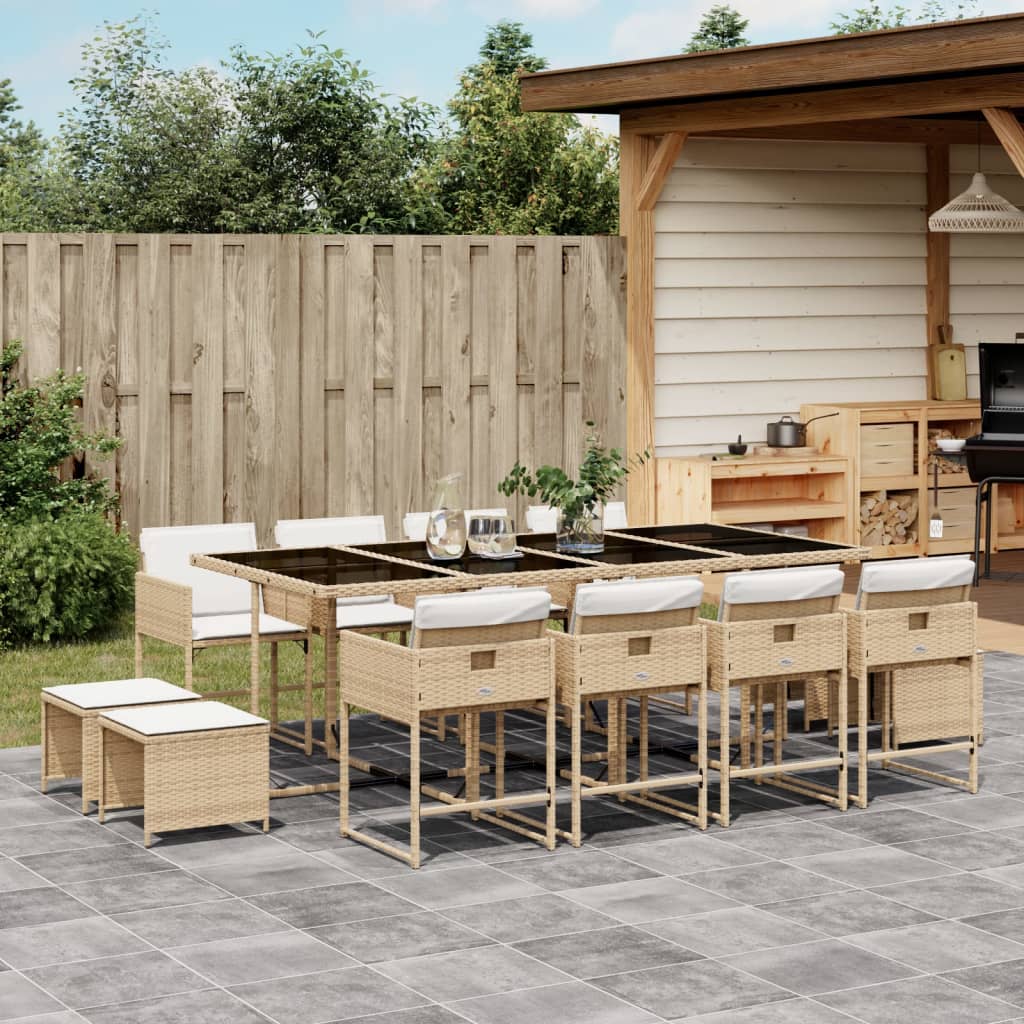 Ensemble à manger de jardin et coussins 13 pcs beige