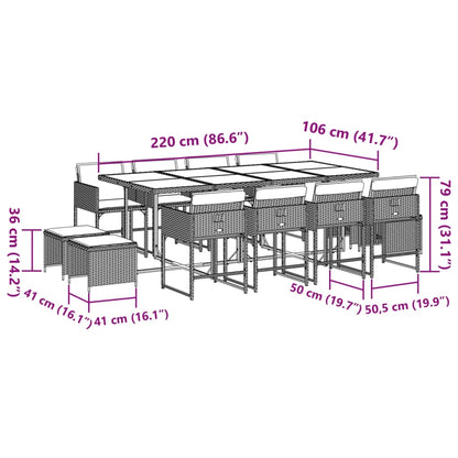 Ensemble à manger de jardin et coussins 13 pcs gris clair rotin