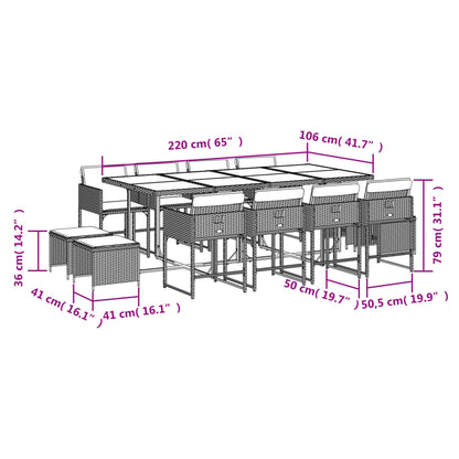 Ensemble à manger de jardin coussins 13 pcs gris résine tressée