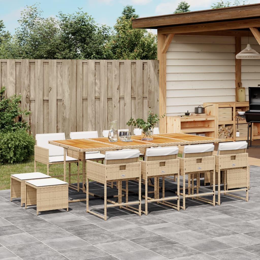 Ensemble à manger de jardin et coussins 13 pcs beige