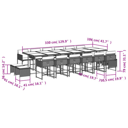 Ensemble à manger de jardin 17 pcs coussins noir résine tressée