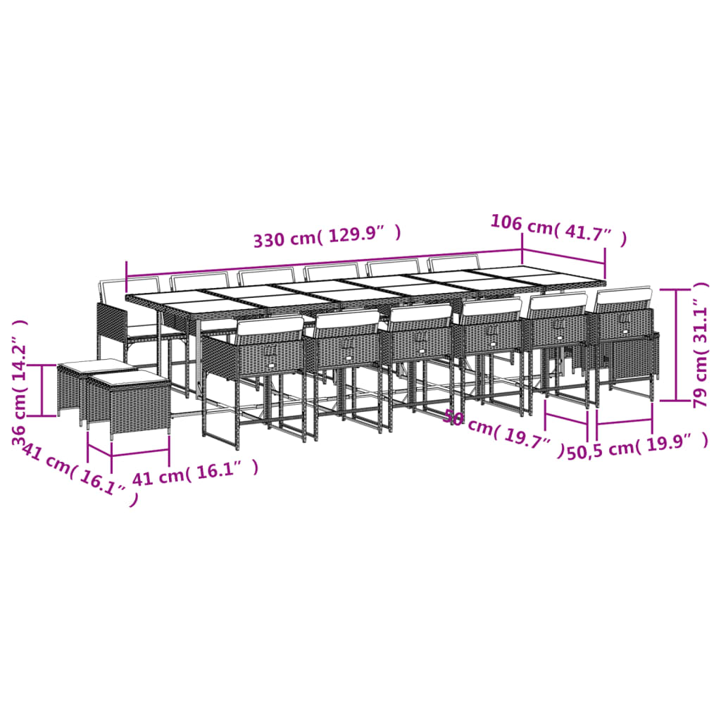 Ensemble à manger de jardin et coussins 17 pcs beige