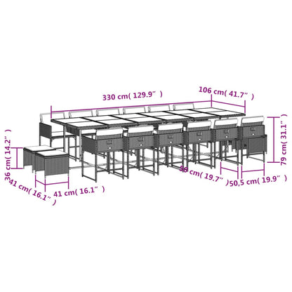 Ensemble à manger de jardin et coussins 17 pcs gris clair rotin