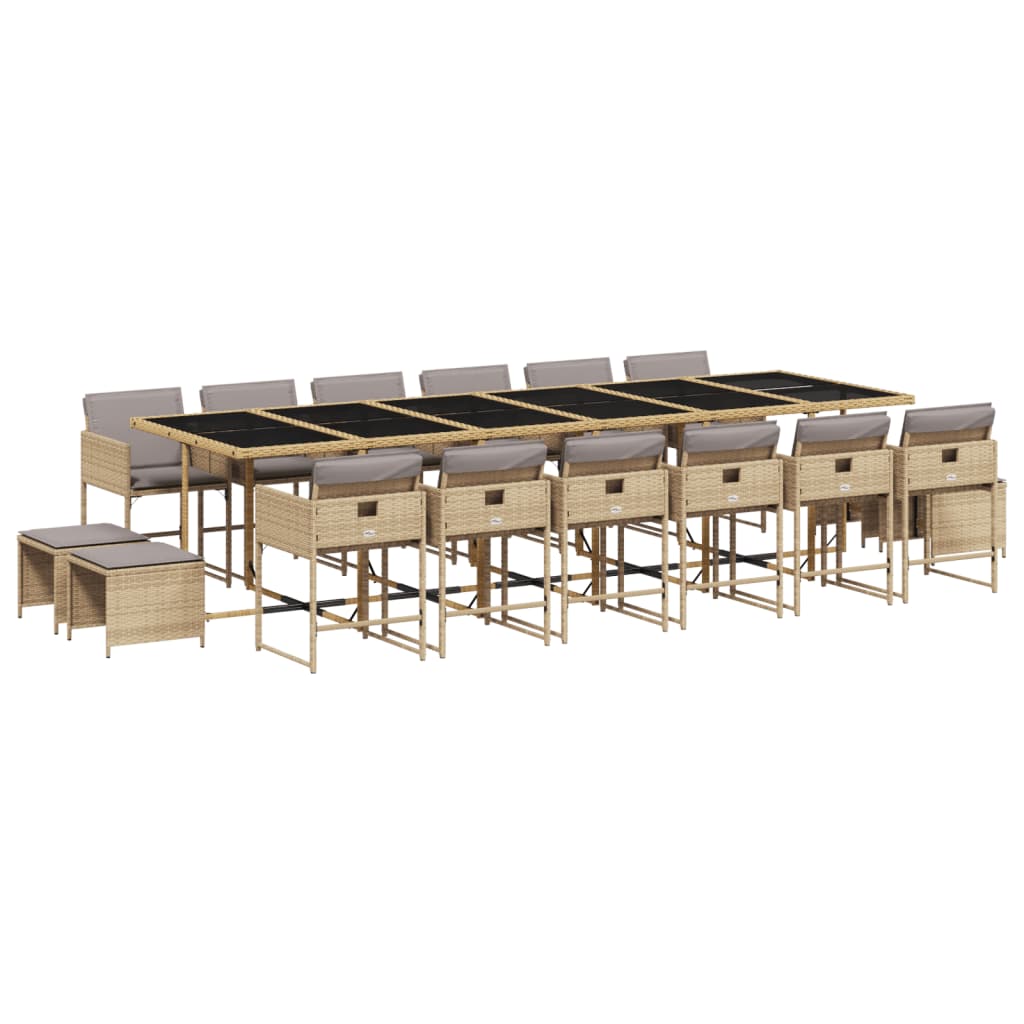 Ensemble à manger de jardin et coussins 17 pcs mélange beige