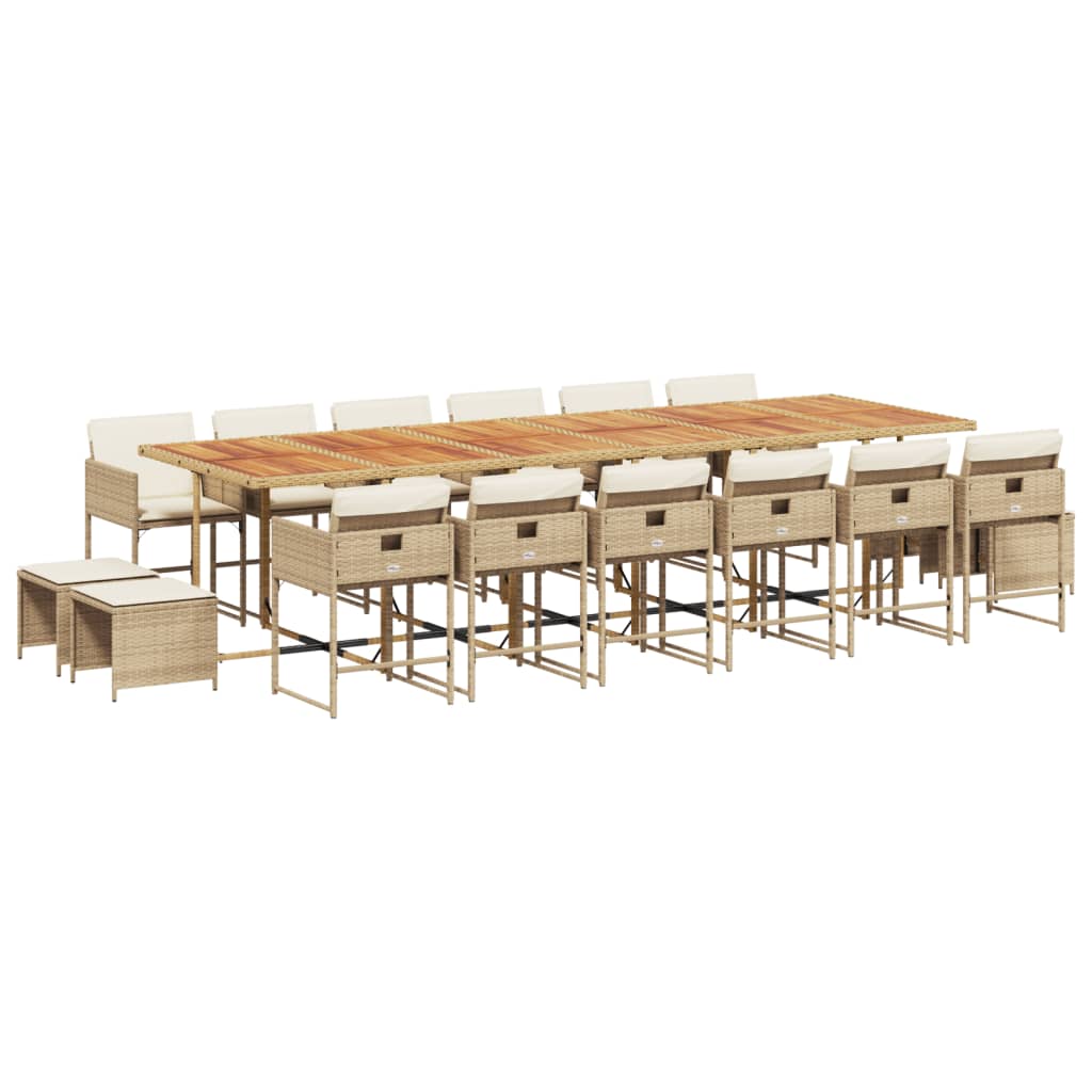 Ensemble à manger de jardin et coussins 17 pcs beige