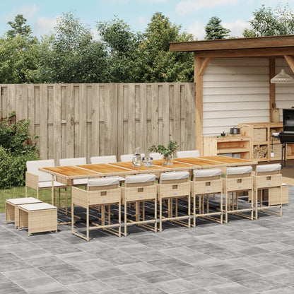 Ensemble à manger de jardin et coussins 17 pcs beige