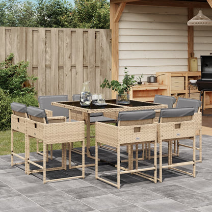 Ensemble à manger de jardin et coussins 9 pcs mélange beige