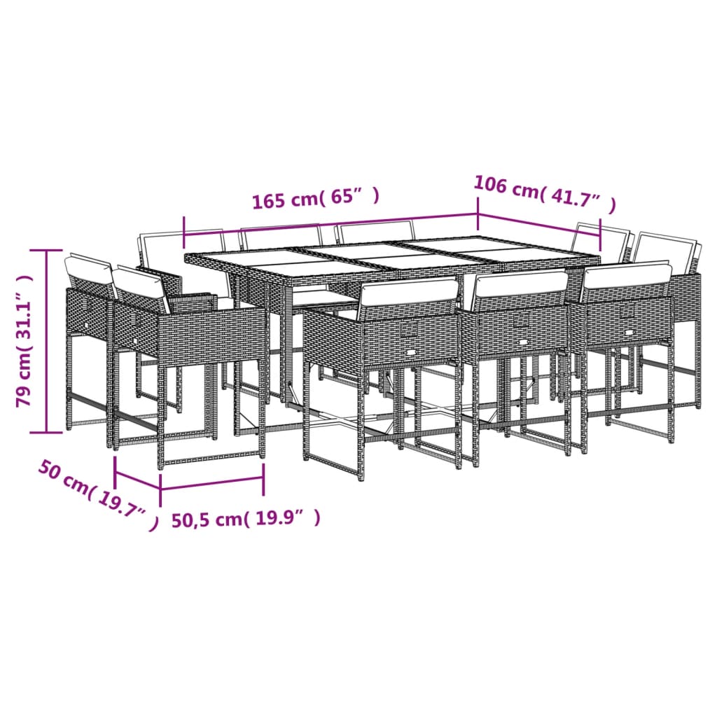 Ensemble à manger de jardin 11 pcs coussins noir résine tressée