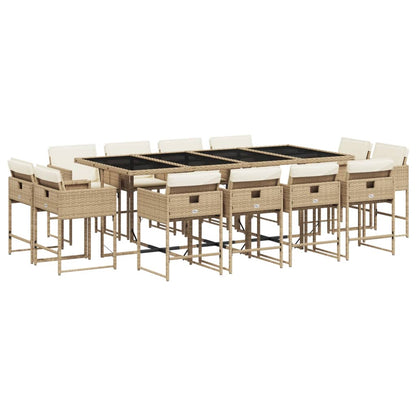 Ensemble à manger de jardin et coussins 13 pcs beige