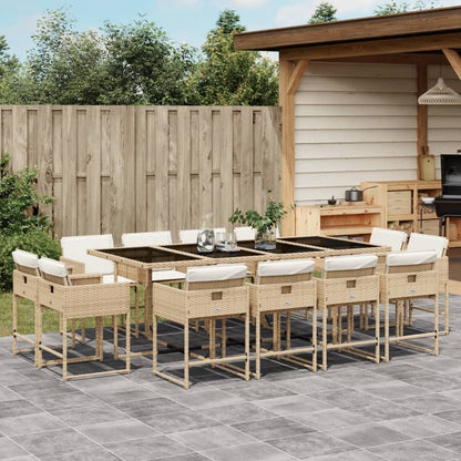 Ensemble à manger de jardin et coussins 13 pcs beige