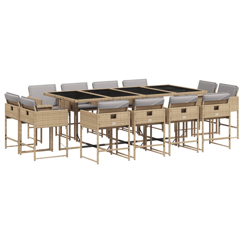 Ensemble à manger de jardin coussins 13 pcs mélange beige rotin