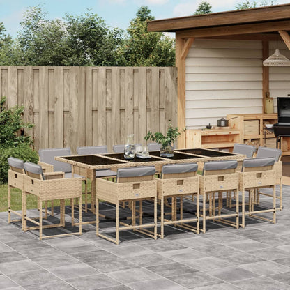 Ensemble à manger de jardin coussins 13 pcs mélange beige rotin