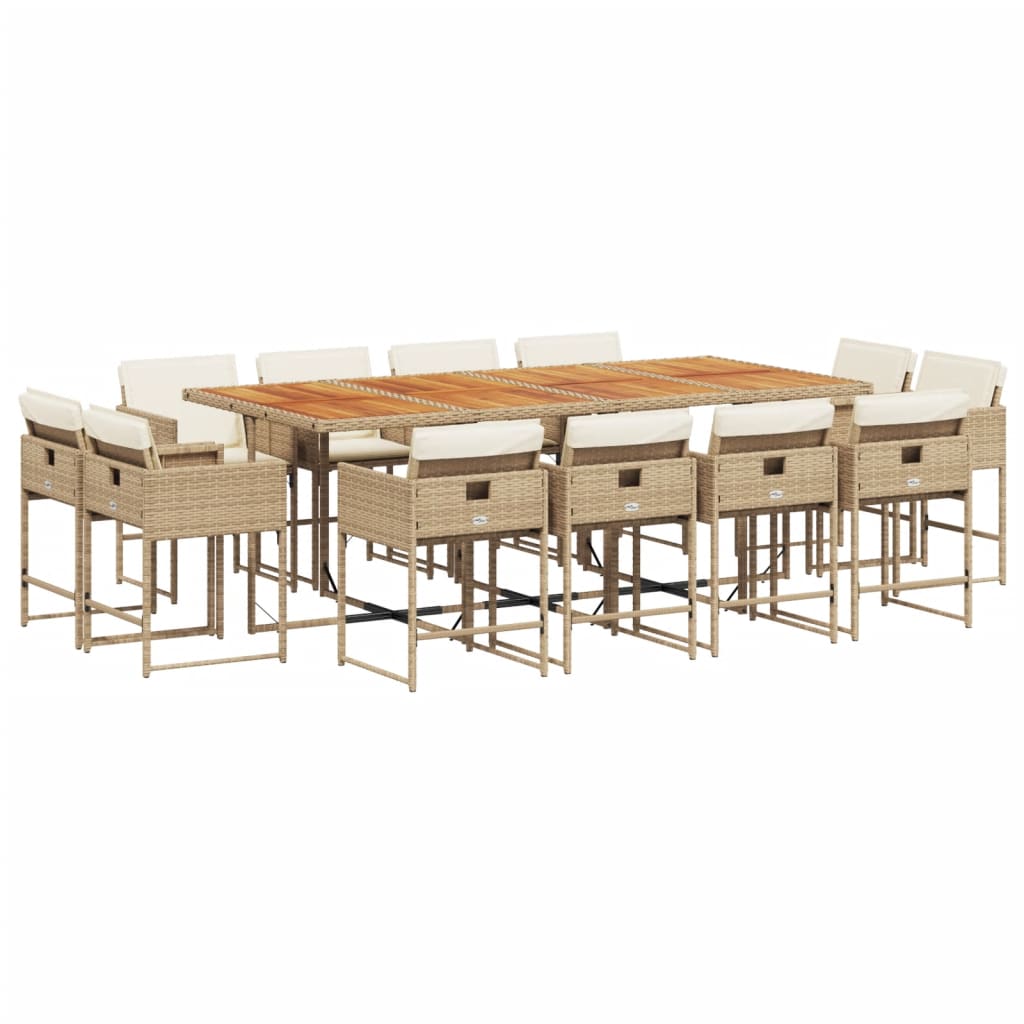 Ensemble à manger de jardin et coussins 13 pcs beige