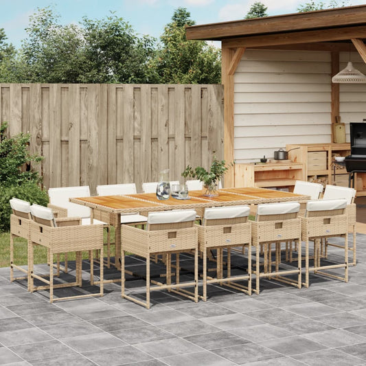 Ensemble à manger de jardin et coussins 13 pcs beige