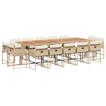 Ensemble à manger de jardin et coussins 15 pcs beige