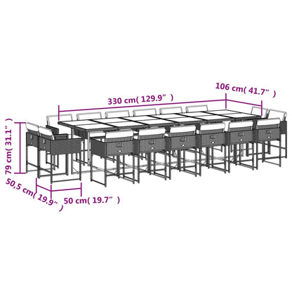 Ensemble à manger de jardin 17 pcs coussins noir résine tressée