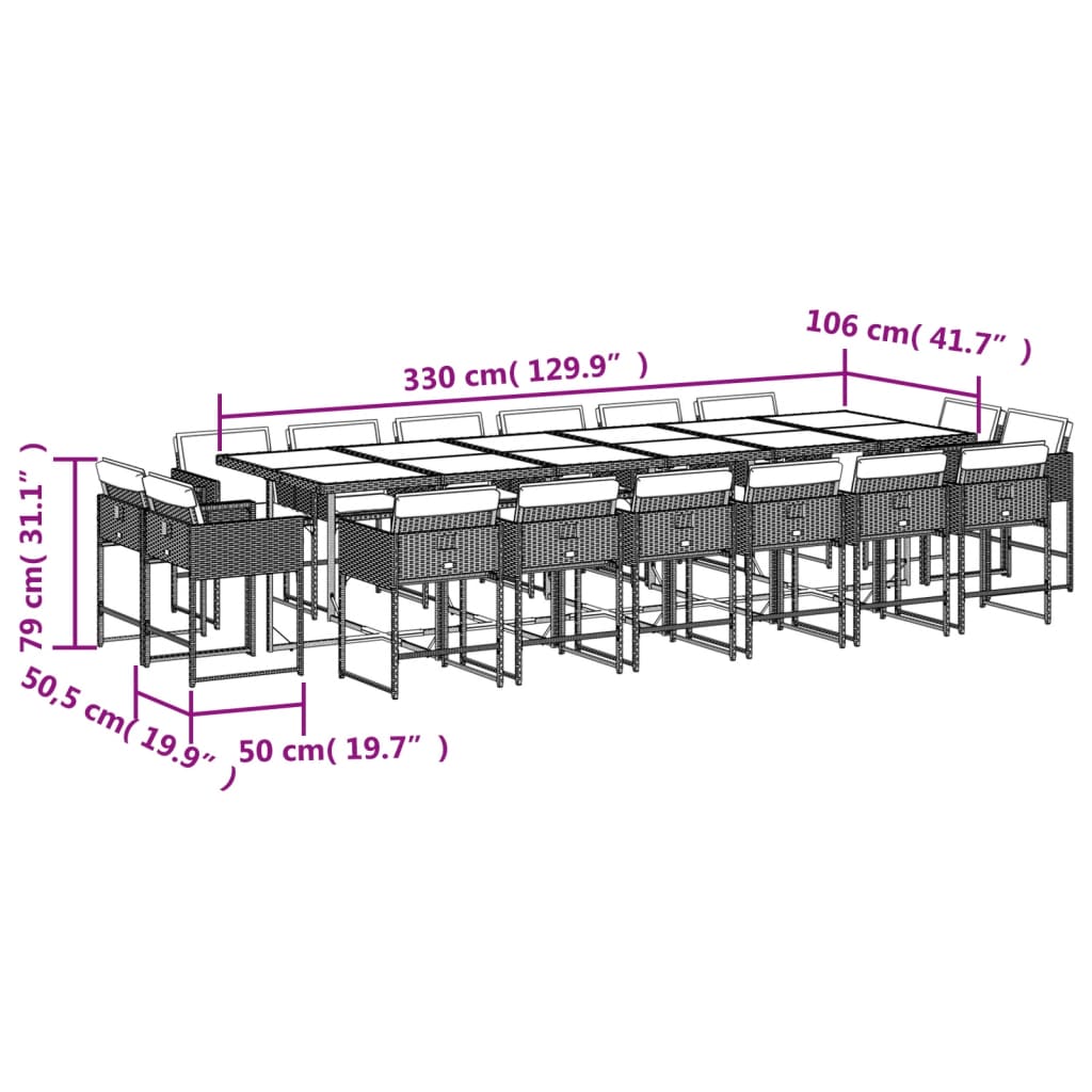 Ensemble à manger de jardin et coussins 17 pcs marron rotin