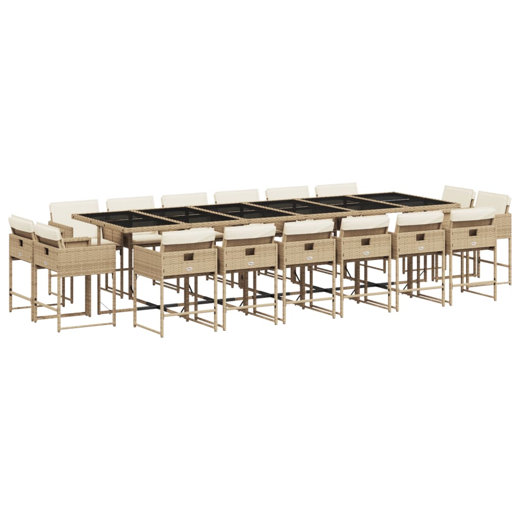 Ensemble à manger de jardin et coussins 17 pcs beige