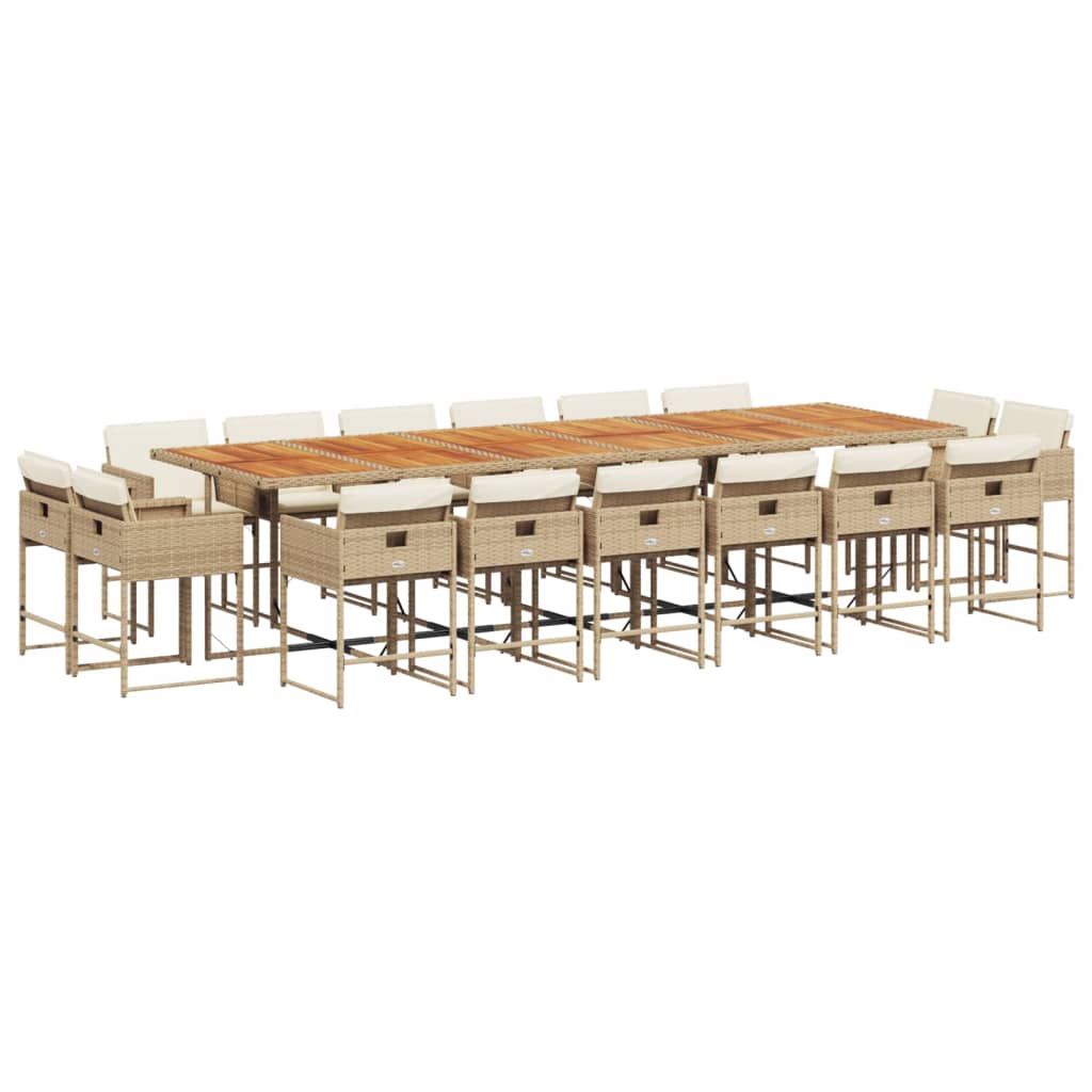 Ensemble à manger de jardin et coussins 17 pcs beige