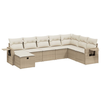 Salon de jardin avec coussins 8 pcs beige résine tressée