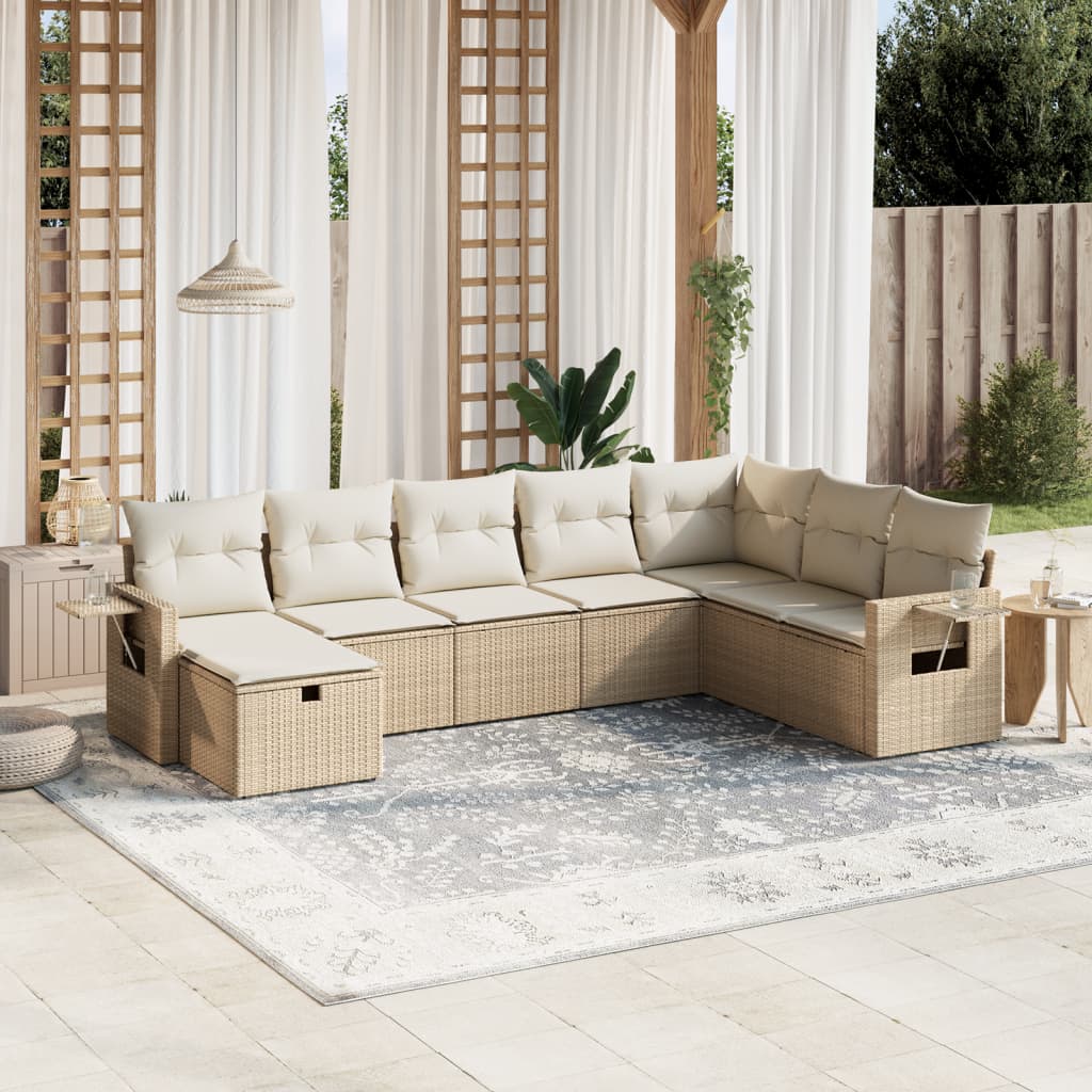 Salon de jardin avec coussins 8 pcs beige résine tressée