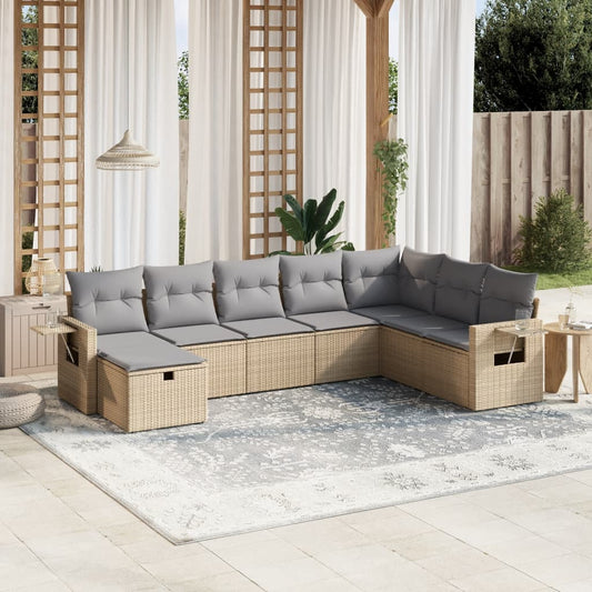 Salon de jardin avec coussins 8pcs mélange beige résine tressée