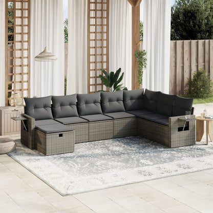 Salon de jardin 8 pcs avec coussins gris résine tressée