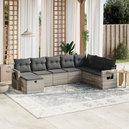 Salon de jardin 8 pcs avec coussins gris clair résine tressée