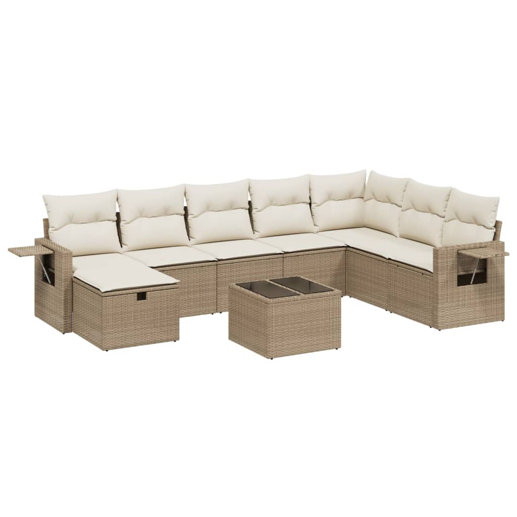 Salon de jardin avec coussins 9 pcs beige résine tressée