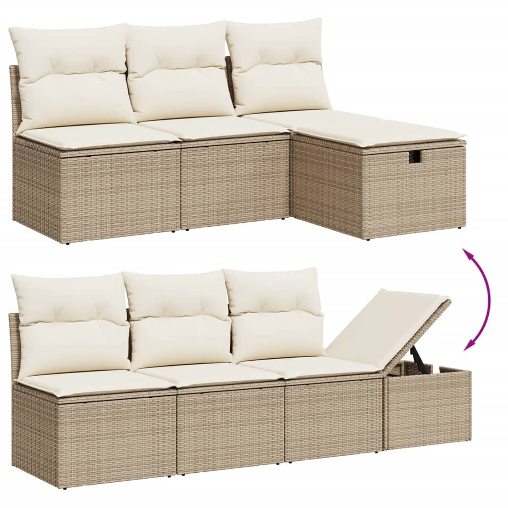 Salon de jardin avec coussins 9 pcs beige résine tressée