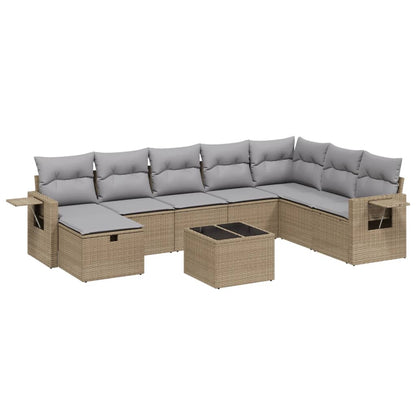 Salon de jardin avec coussins 9pcs mélange beige résine tressée