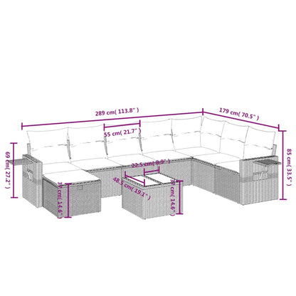 Salon de jardin avec coussins 9pcs mélange beige résine tressée