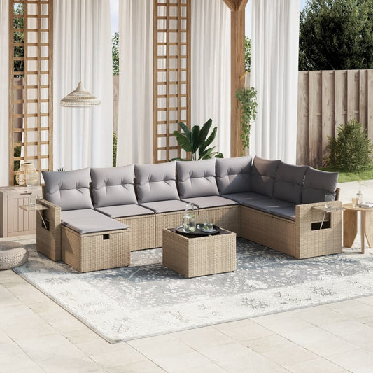 Salon de jardin avec coussins 9pcs mélange beige résine tressée