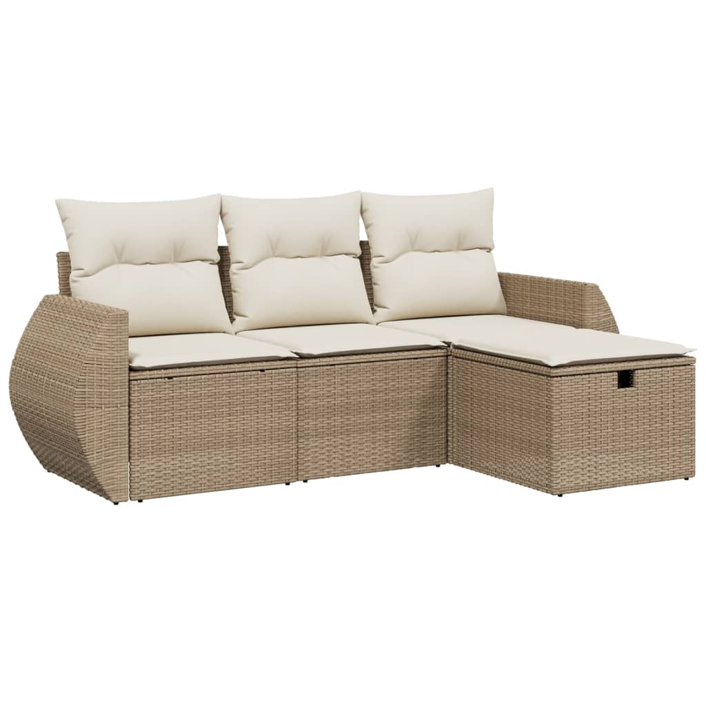 Salon de jardin avec coussins 4 pcs beige résine tressée