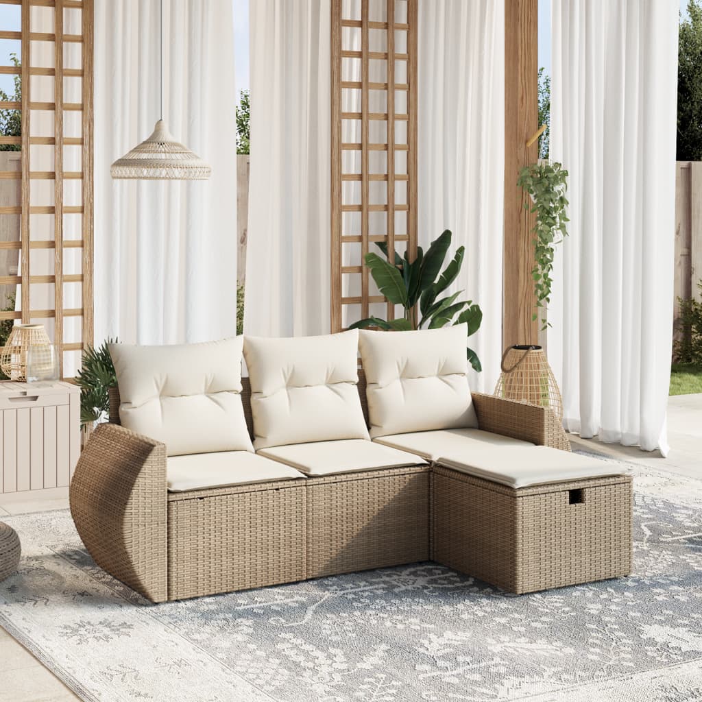 Salon de jardin avec coussins 4 pcs beige résine tressée