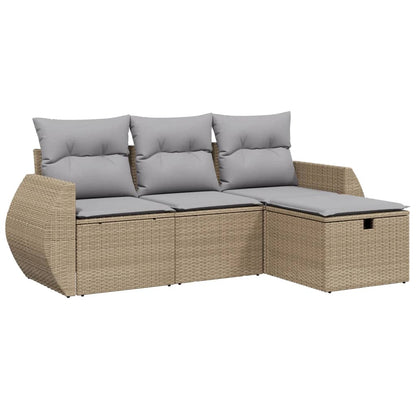 Salon de jardin avec coussins 4pcs mélange beige résine tressée