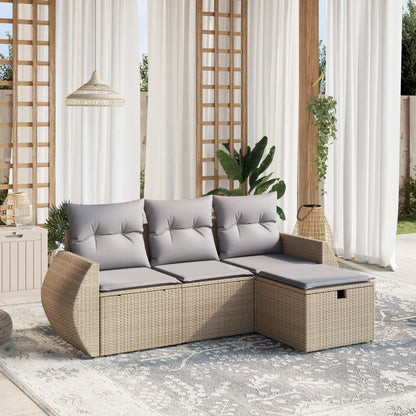 Salon de jardin avec coussins 4pcs mélange beige résine tressée